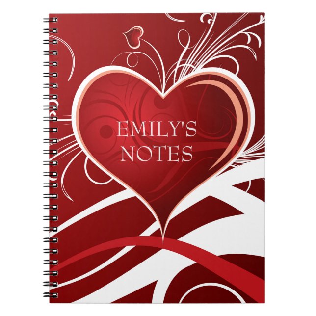 Carnet Fille Rouge & Blanc Coeur Abstrait Et Fleurs Flora (Devant)