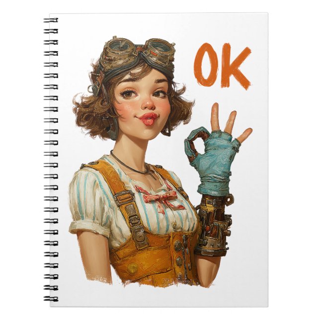 Carnet Fille Steampunk geste OK confiant (Devant)