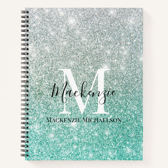 Carnet Fille vert argent Ombre Parties scintillant Nom du (Devant)
