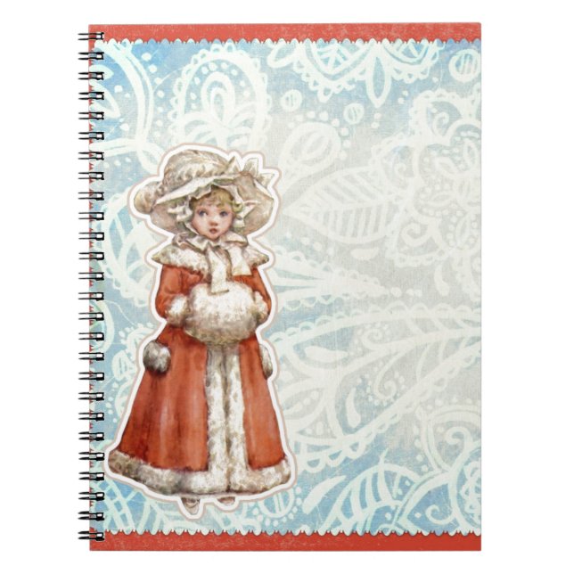 Carnet Fille victorienne de Noël dans le manteau de rouge (Devant)