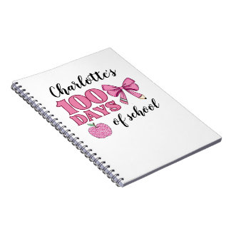 Carnet Filles 100 jours d'école crayon rose avec un nœud