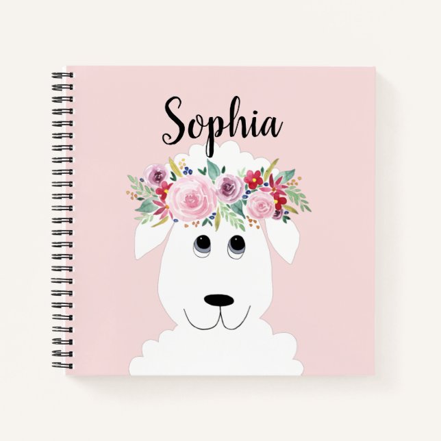 Carnet Filles Agneau mignonne Fleurs et nom (Devant)