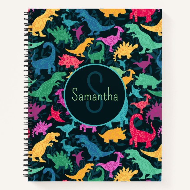Carnet Filles de silhouette de dinosaure floral féminin (Devant)