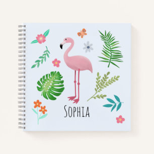 Carnet Filles Joli Flamant rose Tropical Rose & Fleurs En