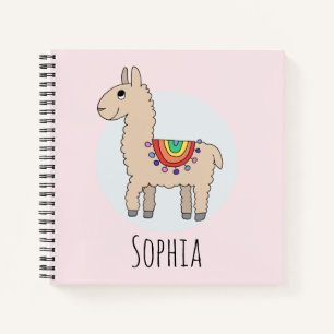 Carnet Filles mignonnes Lllama arc-en-ciel et nom Enfants