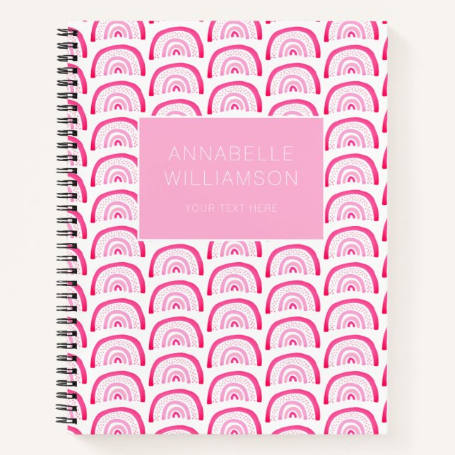 Carnet Filles modernes motif arc-en-ciel rose (Devant)