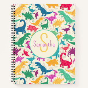 Carnet Filles silhouette de dinosaure floral féminin