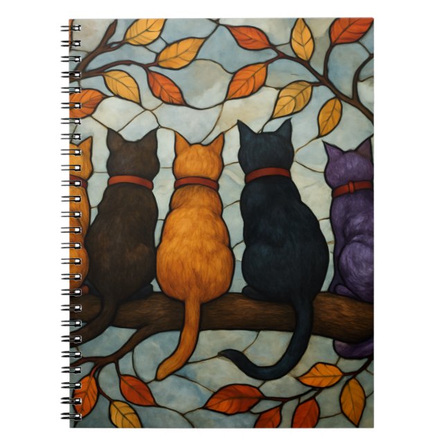 Carnet Five Cats on a Tree Branch Stained Glass Style (Devant)