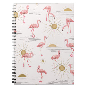 Carnet Flamant rose au coucher du soleil, dessin à la ma