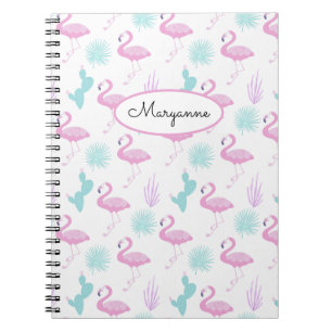 Carnet Flamant Rose Cactus Teal Personnaliser Nom