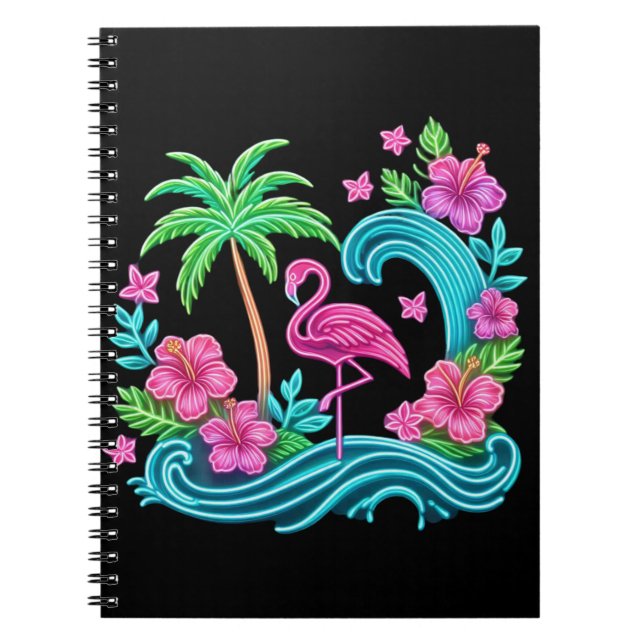 Carnet Flamant rose de néon tropical (Devant)