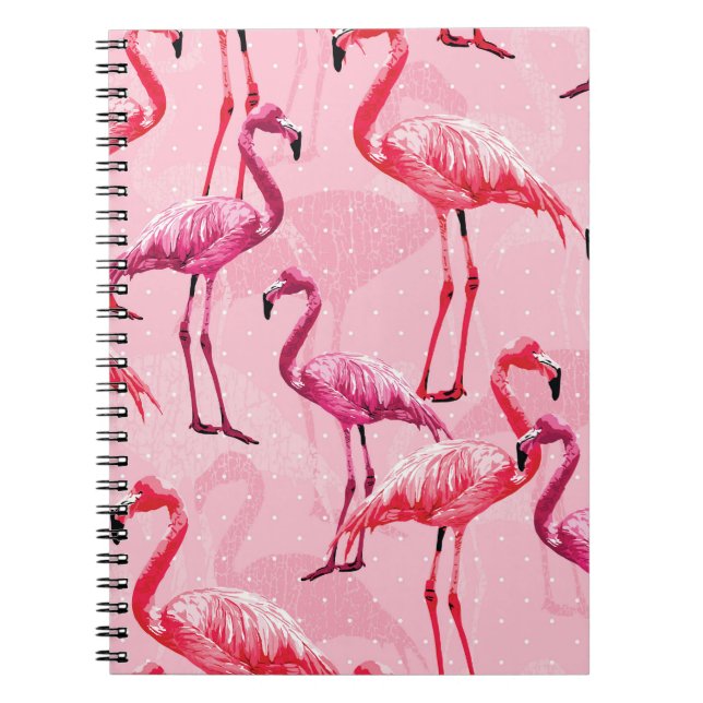 Carnet Flamant rose Elégance : Motif d'oiseaux roses. (Devant)