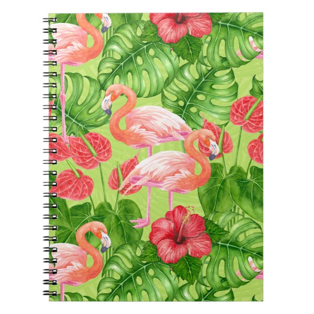 Carnet Flamant rose et plantes tropicaux (Devant)