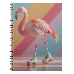 Carnet Flamant rose fantaisiste sur des patins à roulette