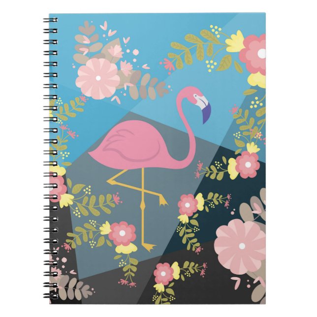 Carnet Flamant rose floral Girly rose mignon chic à la (Devant)