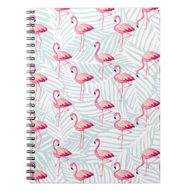 Carnet Flamant rose rose et Feuilles de palme - Cute (Devant)