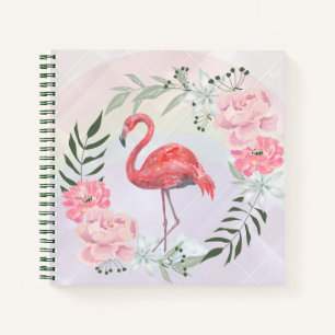 Carnet Flamant rose rose, oiseau, aquarelle