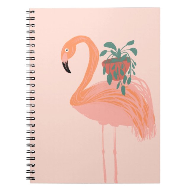 Carnet Flamant rose tropical avec main Plante pointillée  (Devant)