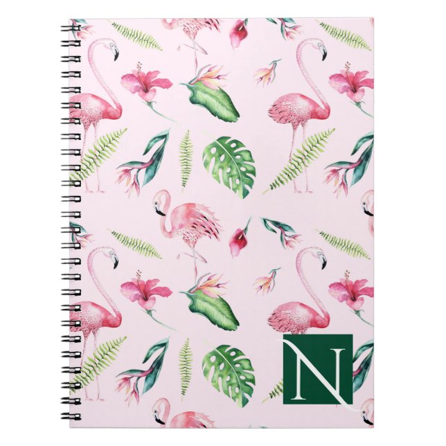 Carnet Flamant Rose Tropical Hibiscus Floral Été Amusant (Devant)