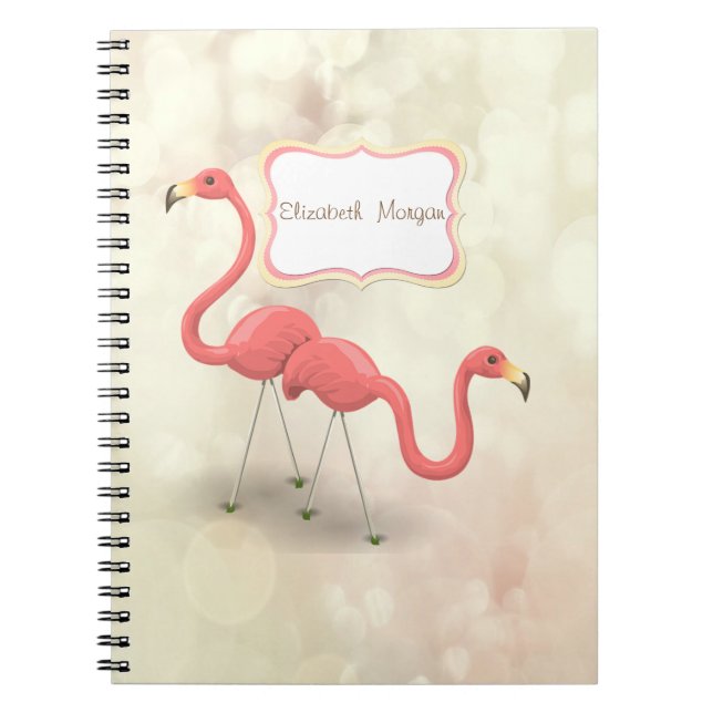 Carnet Flamants roses, Bokeh - Personnalisé (Devant)