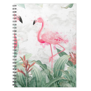 Carnet flamants roses en plantes tropicaux sur un dos tex