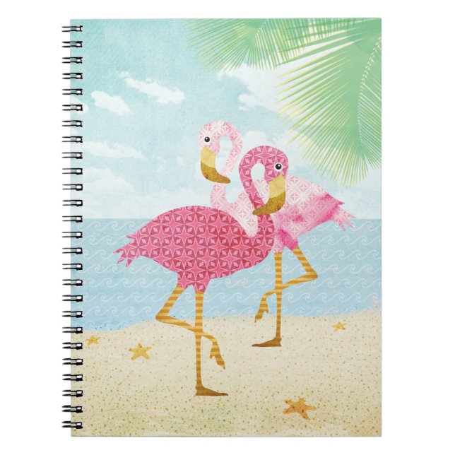 Carnet Flamants roses roses d'aquarelle sur la plage (Devant)