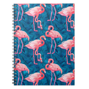 Carnet Flamants sur feuilles de banane bleues