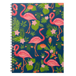 Carnet Flamingo rose sur un dos rayé turquoise
