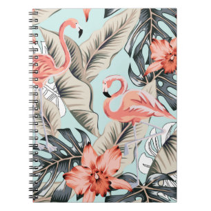 Carnet Flamingo rose tropicale avec fleurs d'orchidées et