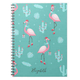 Carnet Flamingos Chapeau de Père Noël Présente Flocons de