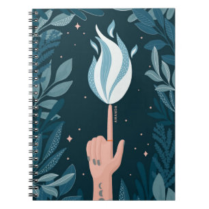 Carnet Flamme marine bleu nuit magique. Ambiance feu
