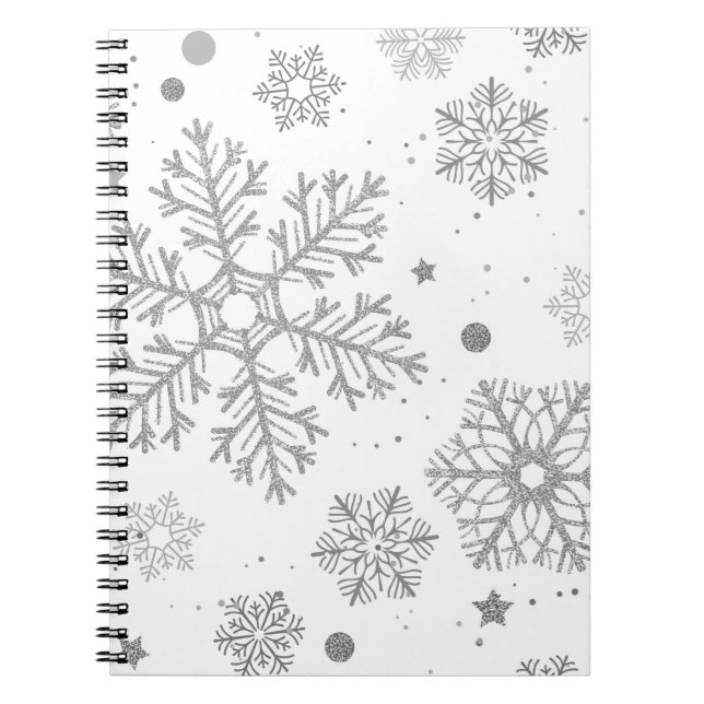 Carnet Flammes de neige en argent sur blanc (Devant)