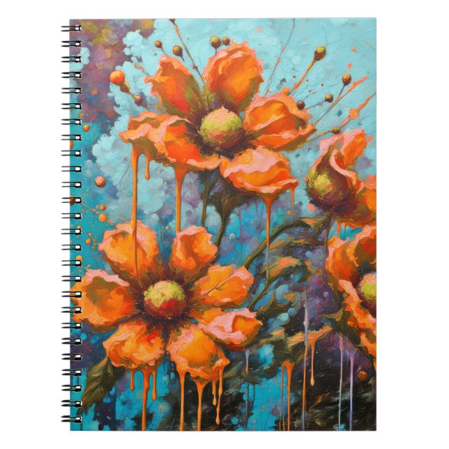 Carnet Fleur Abstraite Orange avec les gouttes de peintur (Devant)