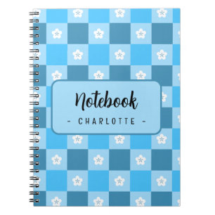 Carnet Fleur bleue à carreaux