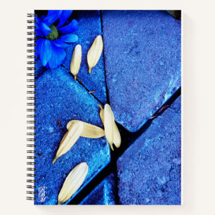 Carnet Fleur bleue et pétales jaunes