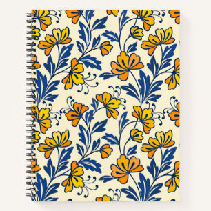 Carnet Fleur Bleue Feuillue de Style Folk Orange Jaune Vi