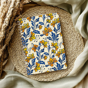 Carnet Fleur Bleue Feuillue de Style Folk Orange Jaune Vi