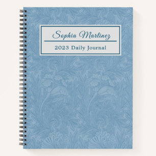 Carnet Fleur Bleue Poudre Élégant   Spirale Personnalisée
