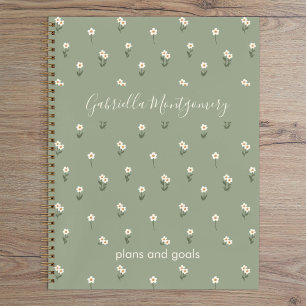 Carnet Fleur de Boho Floral Ditsy Texte de Nom Vert Sauge