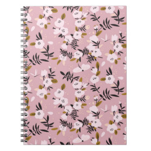 Carnet Fleur de cerisier de printemps tendre sur rose