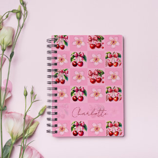 Carnet Fleur de Cerisier Gingham Rose Personnalisée