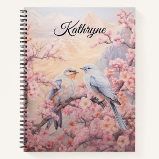Carnet Fleur de cerisier personnalisée avec oiseau 