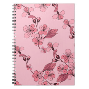 Carnet Fleur de cerisier rose sur arrière - plan blanc.