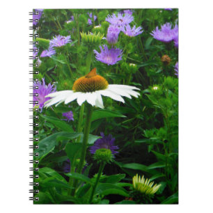 Carnet Fleur de cône blanc, fleurs pourpres et papillon