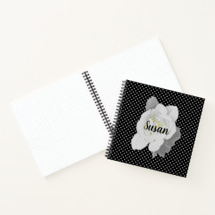 Carnet Fleur de Gardenia blanche sur point Polka noir et
