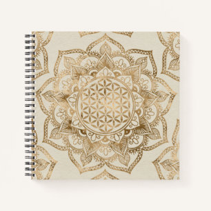 Carnet Fleur de la vie à Lotus - dorures pastel et toile