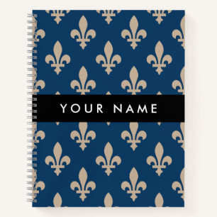 Carnet Fleur de Lis, Beige sur Bleu Nuit, Royal, Votre No