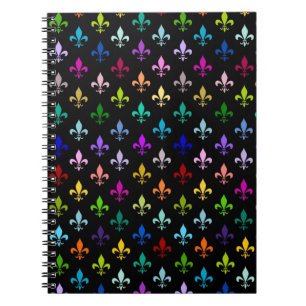 Carnet Fleur de lis colorée motif sur noir