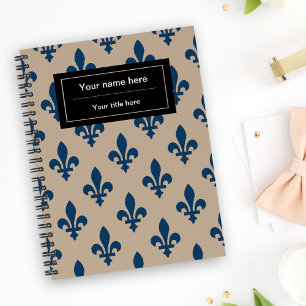 Carnet Fleur de Lis Motif, Français, Royal, Bleu marine