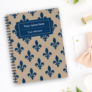 Carnet Fleur de Lis Motif, Français, Royal, Bleu marine